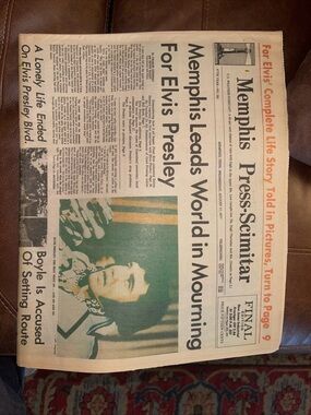 Original Elvis Presley Death Newspaper Memphis Press-Scimitar Aug. 17, 1977